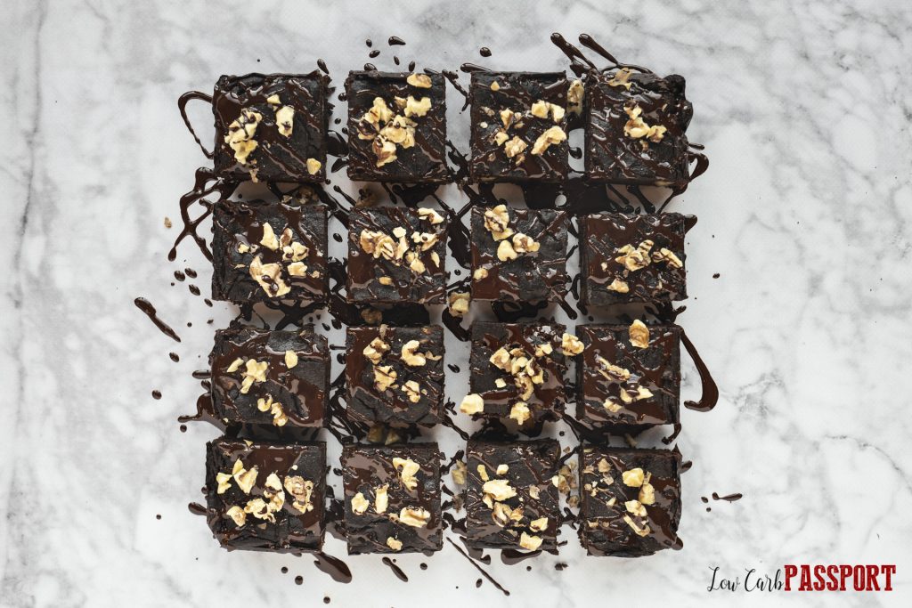 cover brownies with optional glaze and toasetd walnuts